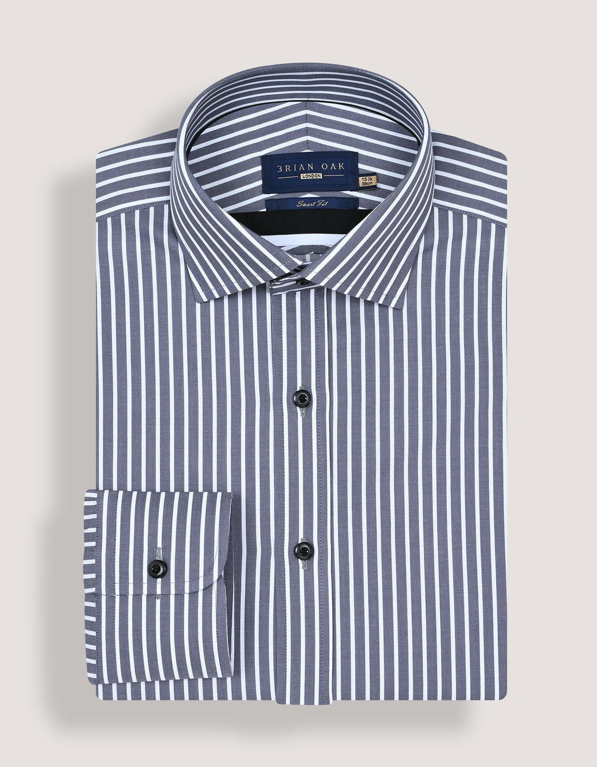 Men's Grey and White Striped Cotton Shirt