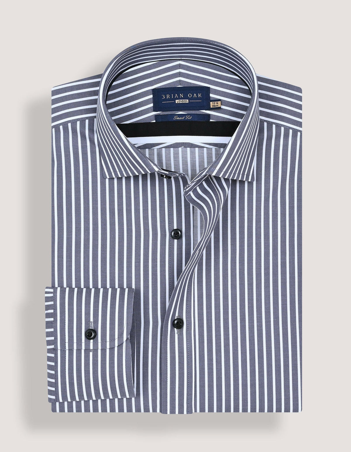 Men's Grey and White Striped Cotton Shirt