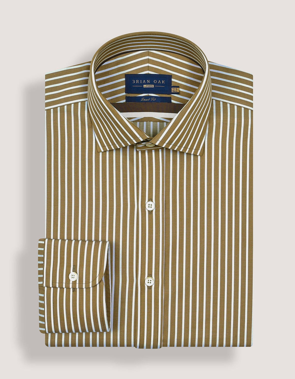 Beige Striped Cotton Dress Shirt