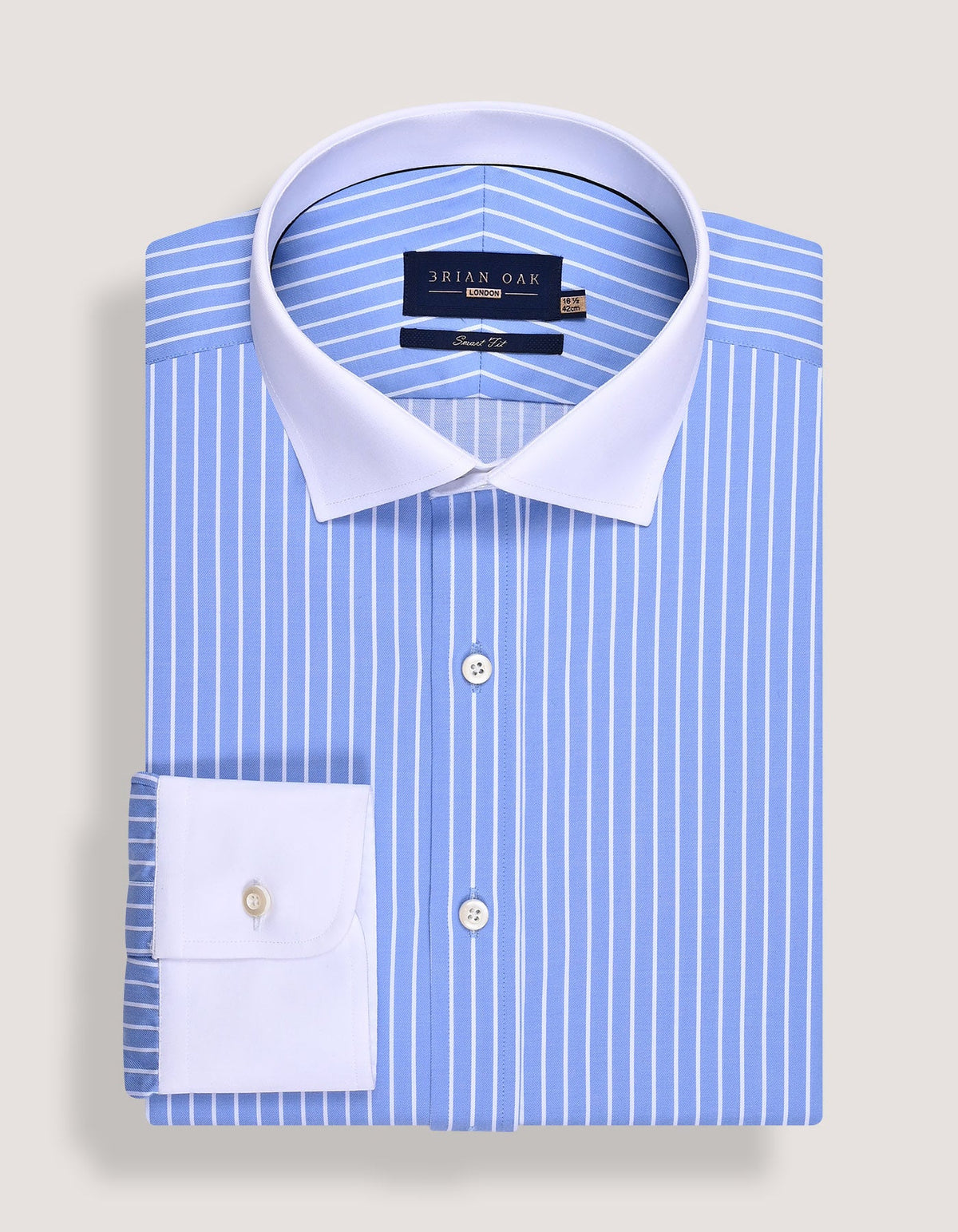 Striped Sky Blue Shirt with Contrast Collar