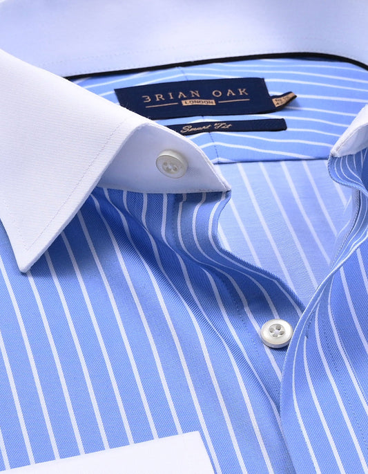 Striped Sky Blue Shirt with Contrast Collar