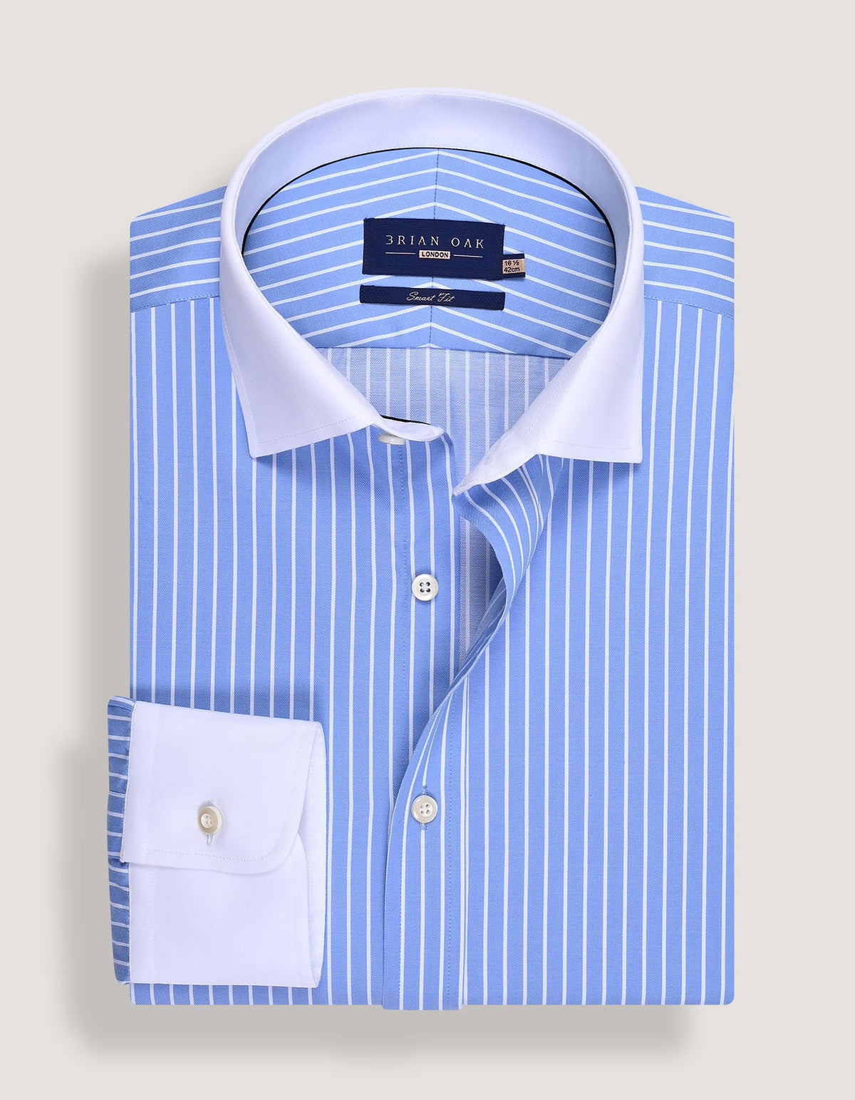 Striped Sky Blue Shirt with Contrast Collar