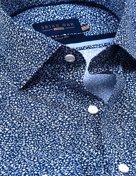 Navy Floral Vine Print Dress Shirt