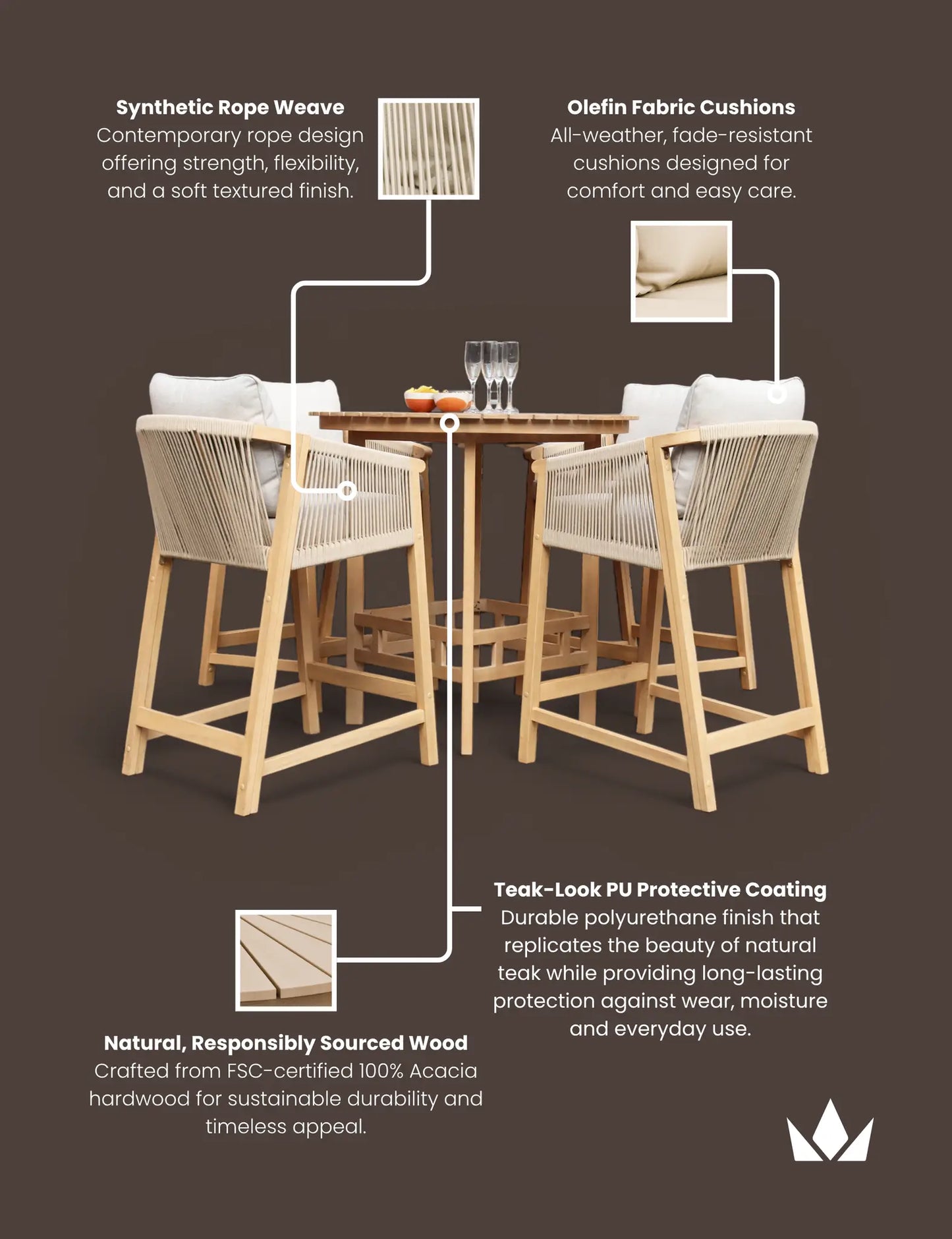 Roma 100cm Round Sunray High Bar Table with 4 Roma Deluxe Bar Stools