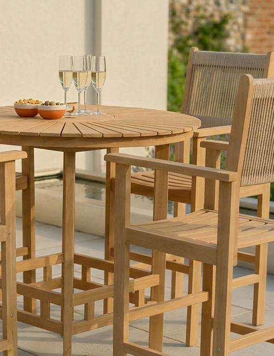 Roma 100cm Round Sunray High Bar Table with 4 Roma Rope Bar Stools
