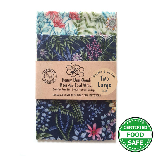 Honey Bee Good Set of 2 Large Handmade Beeswax Wraps | Botanical
