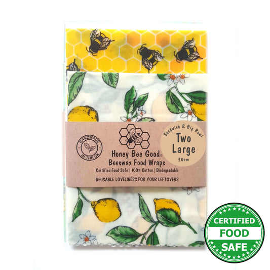 Honey Bee Good Set of 2 Large Handmade Beeswax Wraps | Lemony Bees