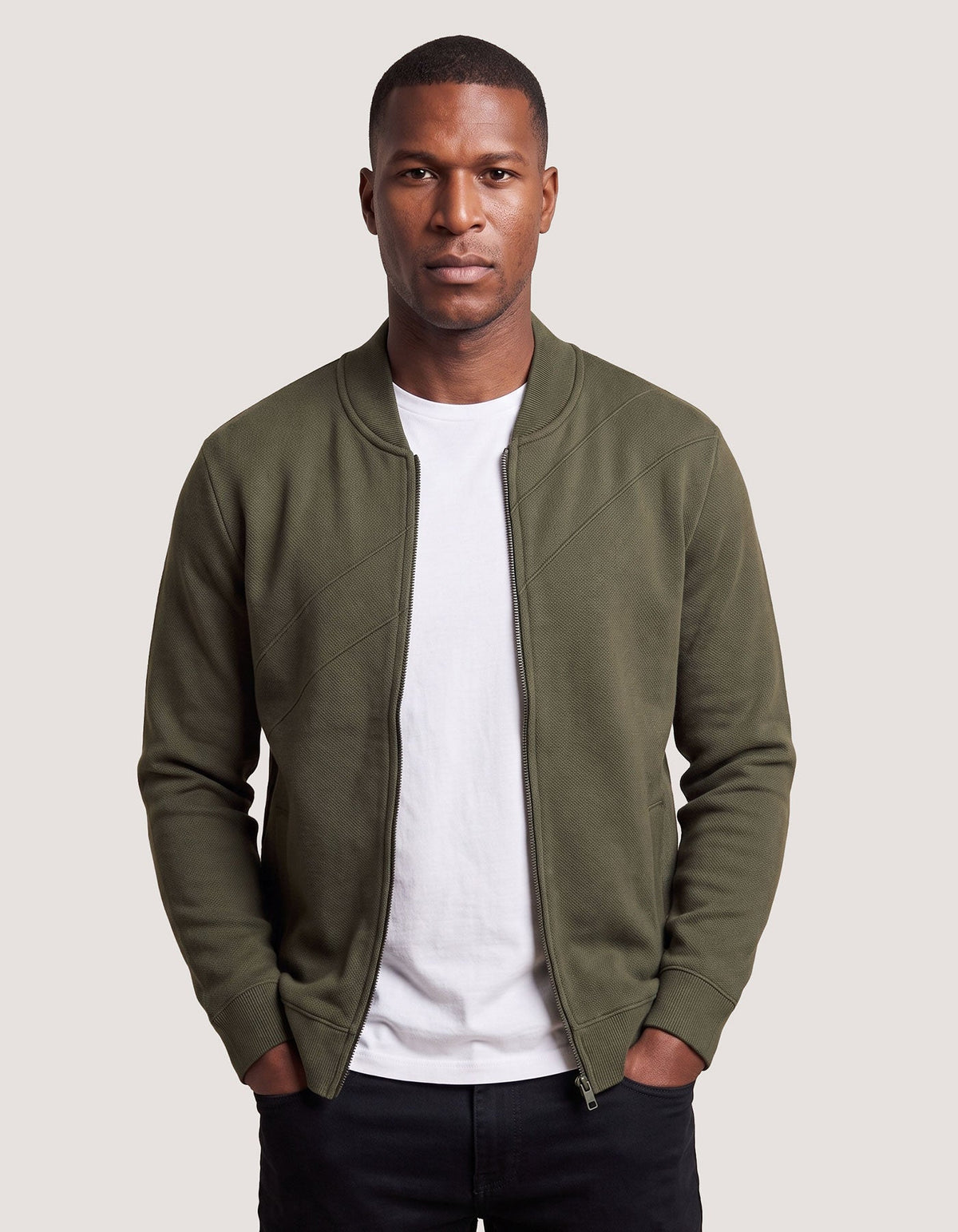Olive Textured Full Zip Fleece