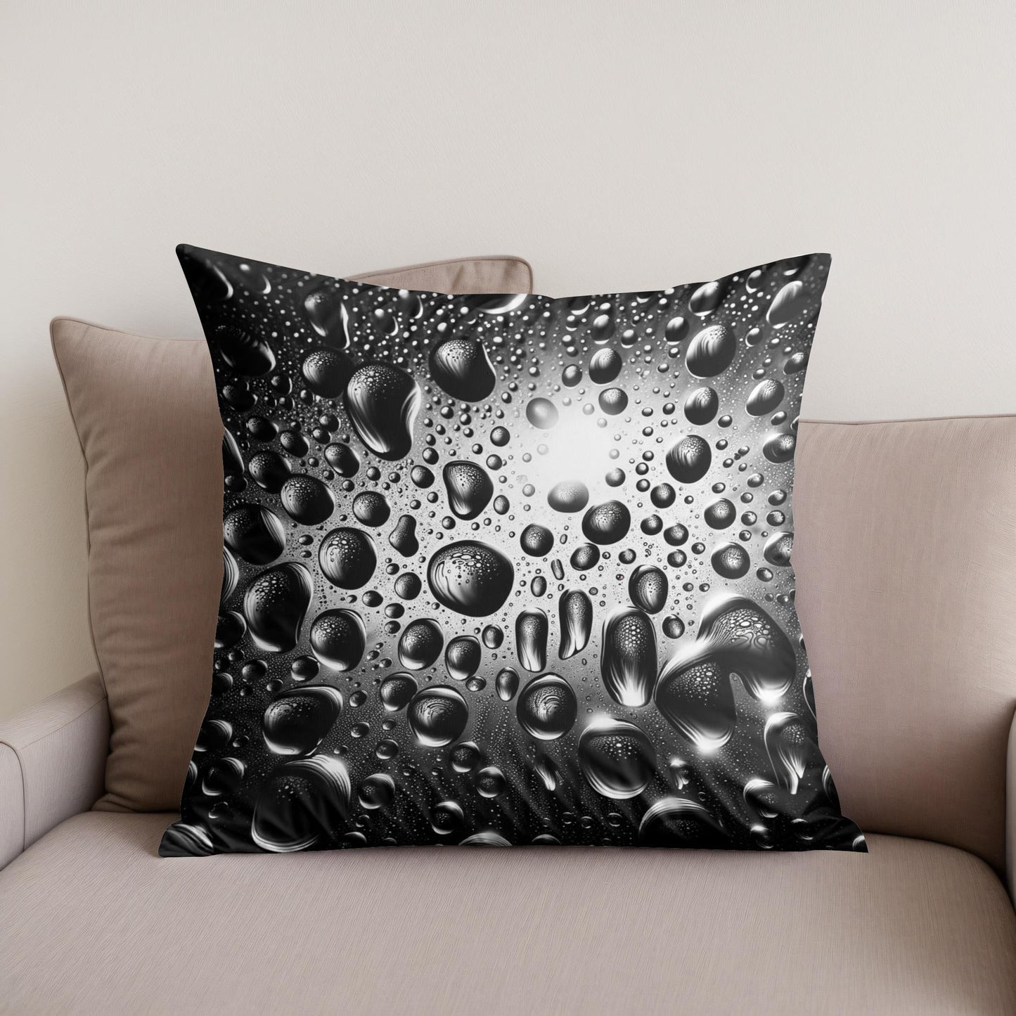 Vivid Raindrops: Glass Reflection Cotton Cushion