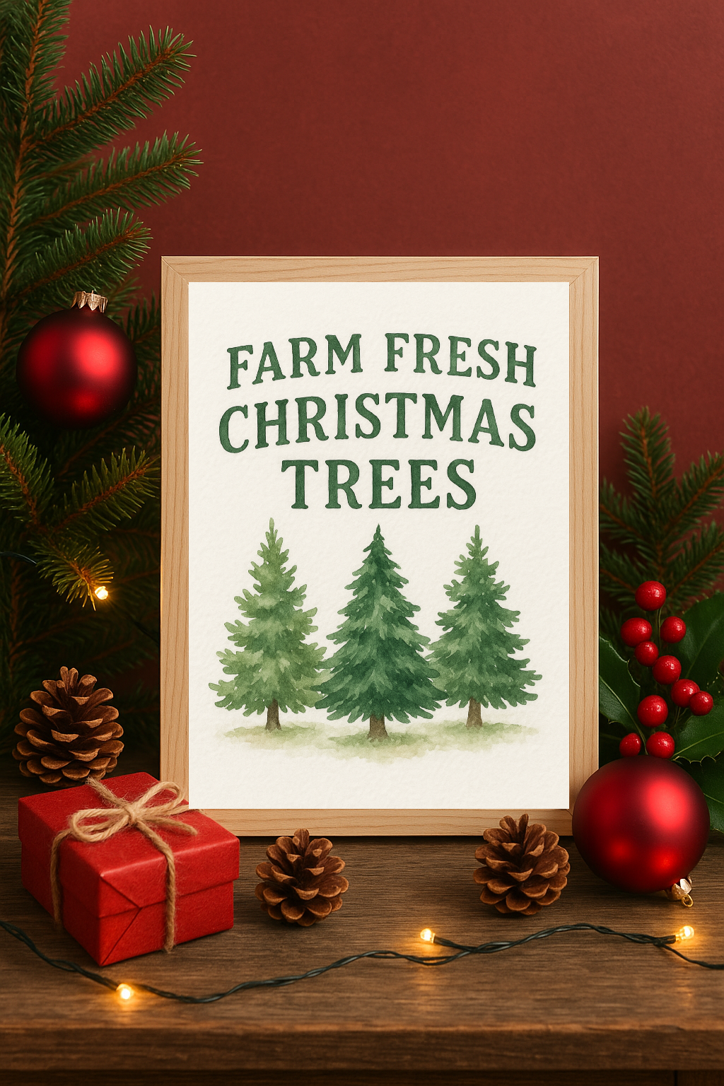 Farm Fresh Christmas Trees Wall Art – Rustic Holiday Farmhouse Winter Print