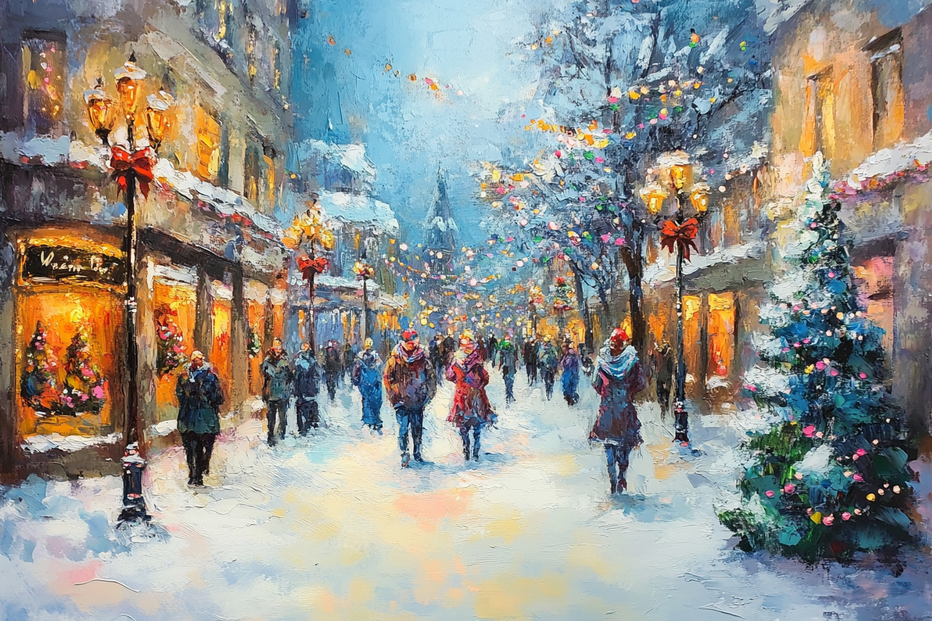 Festive Winter Street Canvas