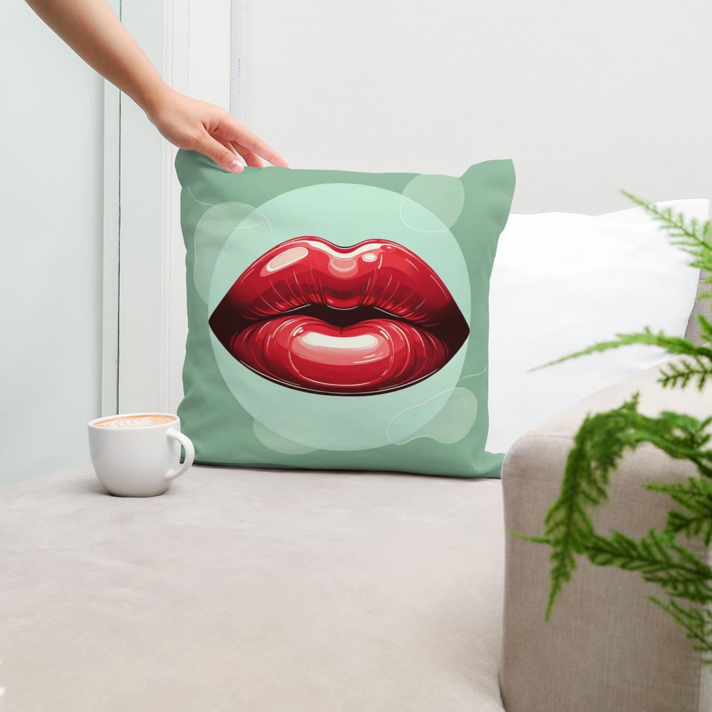 Glossy Red Lips Cotton Cushion