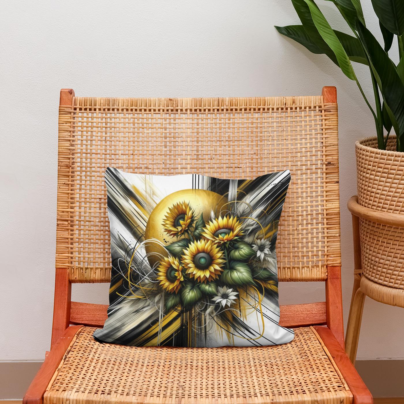 Golden Sunflower Abstract Cotton Cushion