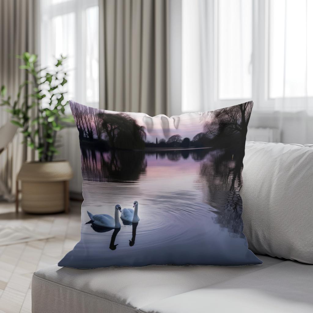 Twilight Swans Cotton Cushion