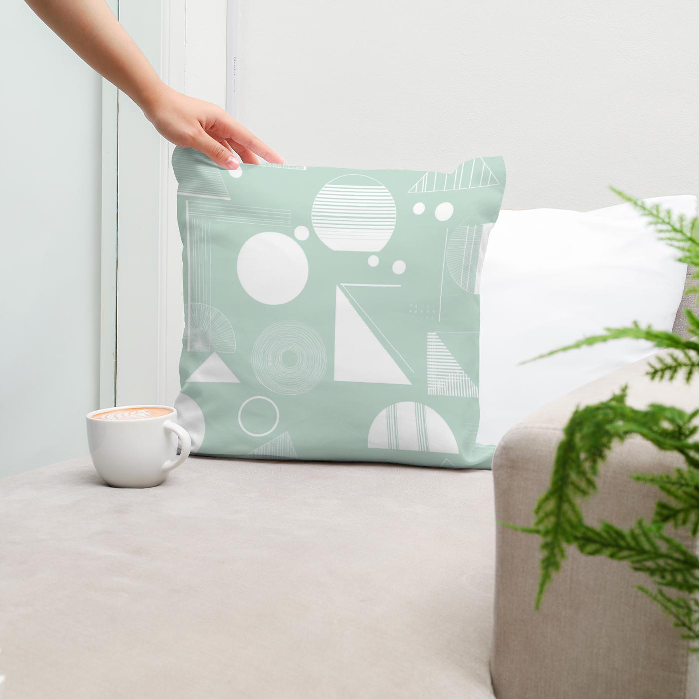 Mint Geometric Cotton Cushion