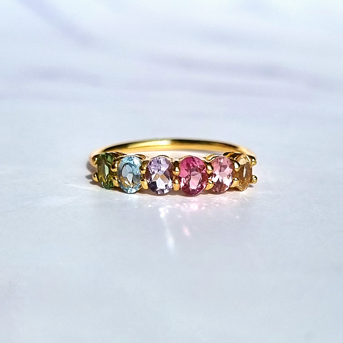 Rainbow Multicoloured Gemstone Half Eternity Ring in 18k Gold Vermeil