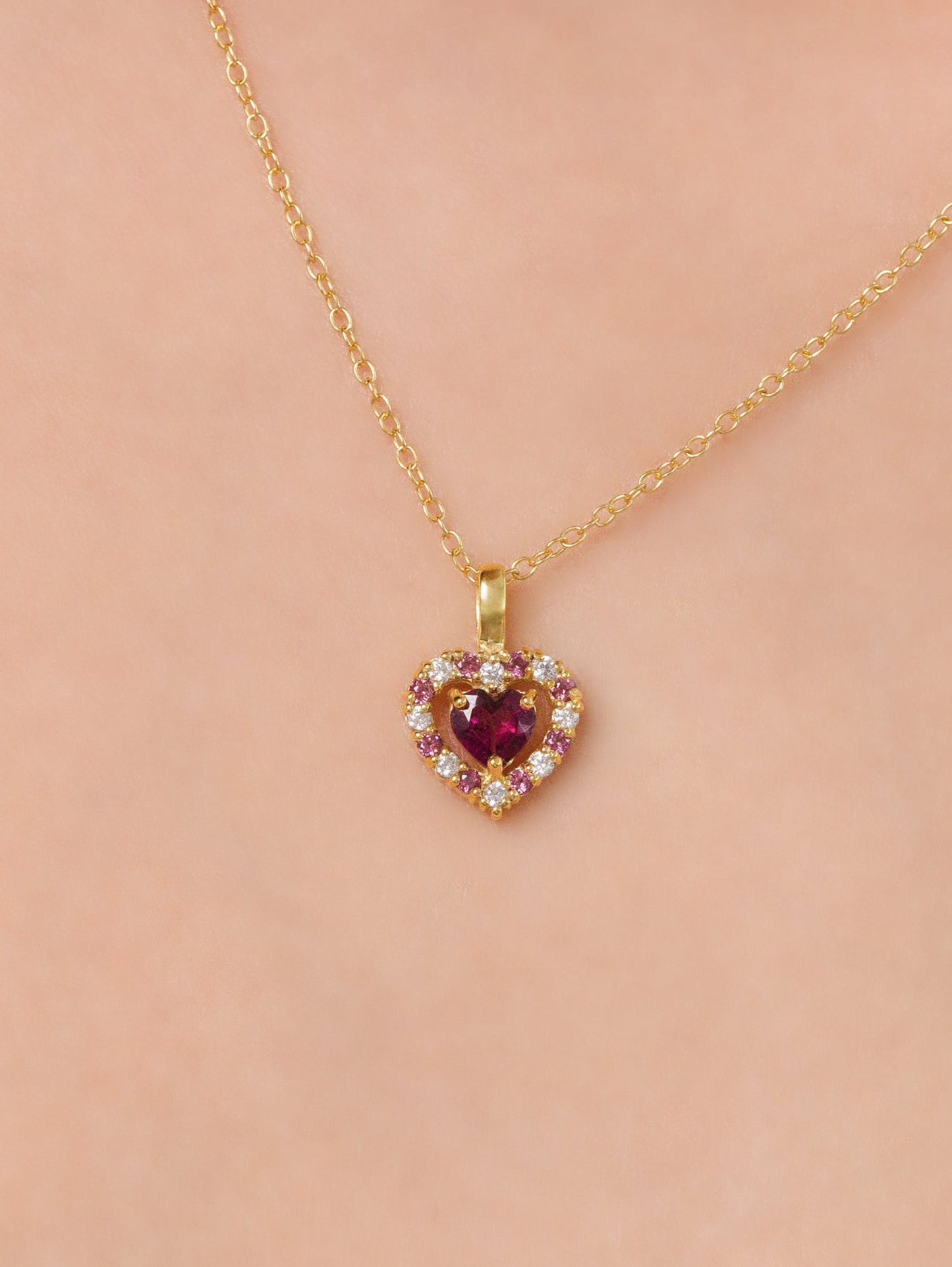 Red Heart Rhodolite Garnet Jewellery Set in 18k Gold Vermeil