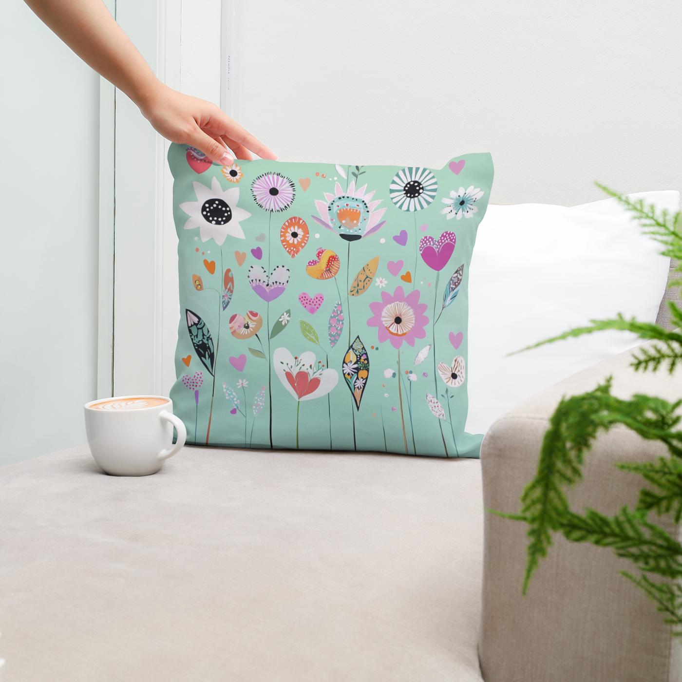 Mint Green Folk Flower Cotton Cushion