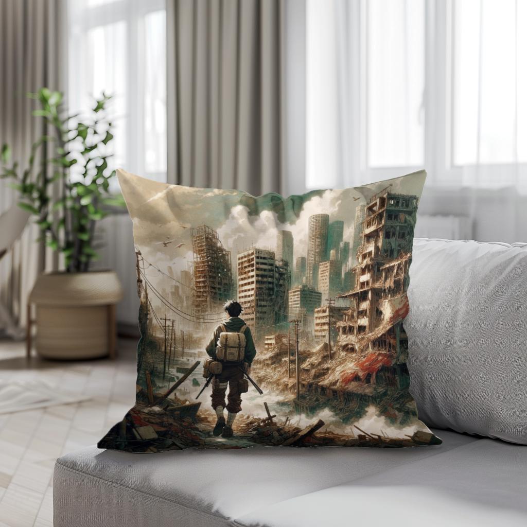 Resilience Amidst Ruins Cotton Cushion