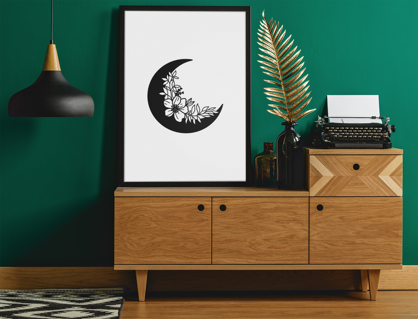 Floral Moon No.2 Boho Hippie Simple Home Wall Decor Print
