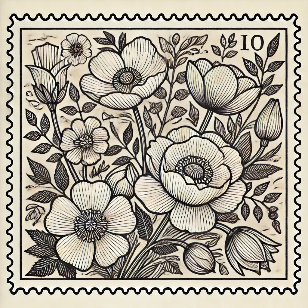 Floral Stamp Line Art Canvas