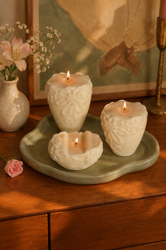 Flower Pillar Candles - Trio