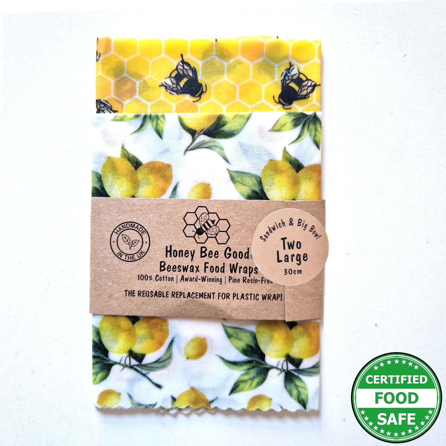 Honey Bee Good Set of 2 Large Handmade Beeswax Wraps | Lemony Bees