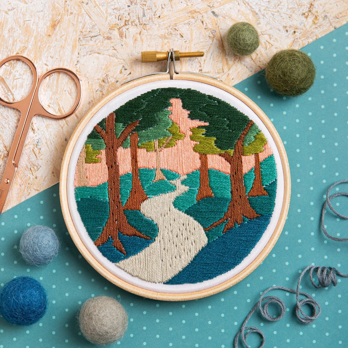'Forest Walk' Landscape Mini Embroidery Kit for Beginners