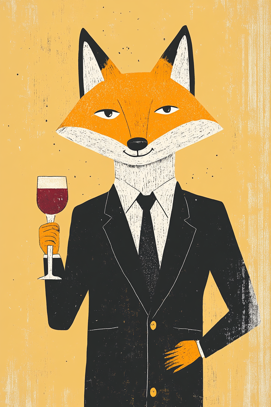Fox with Wine Canvas