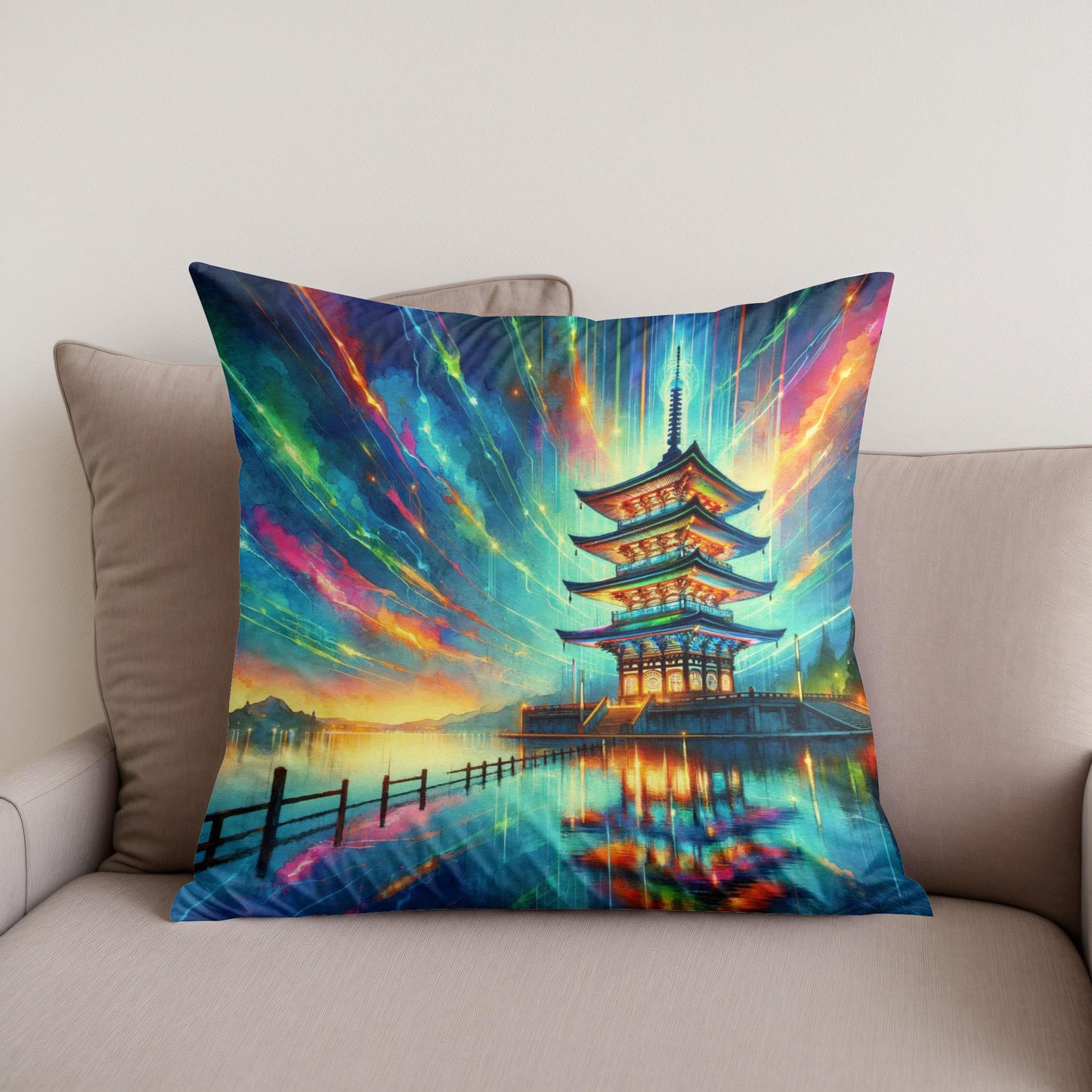 Neon Reflection Pagoda Cotton Cushion