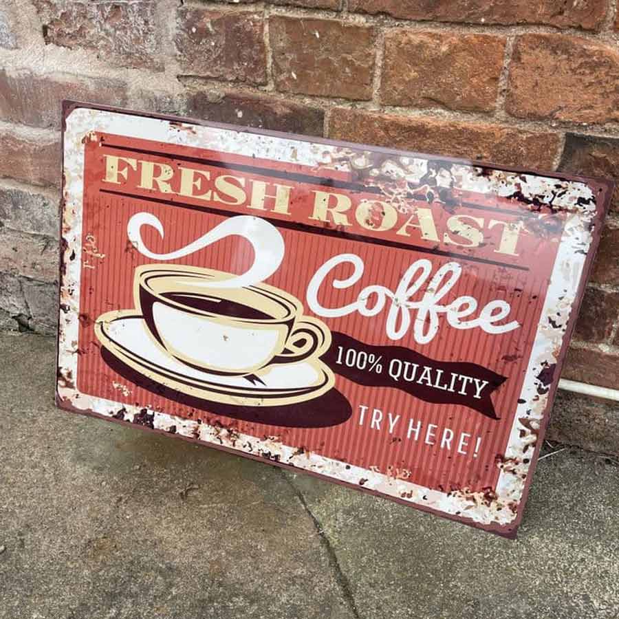 Vintage Fresh Roast Coffee Metal Sign