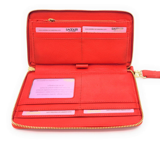 SADDLER FREYA Real Leather Designer RFID Purse & Phone Holder with Strap | Gift Boxed