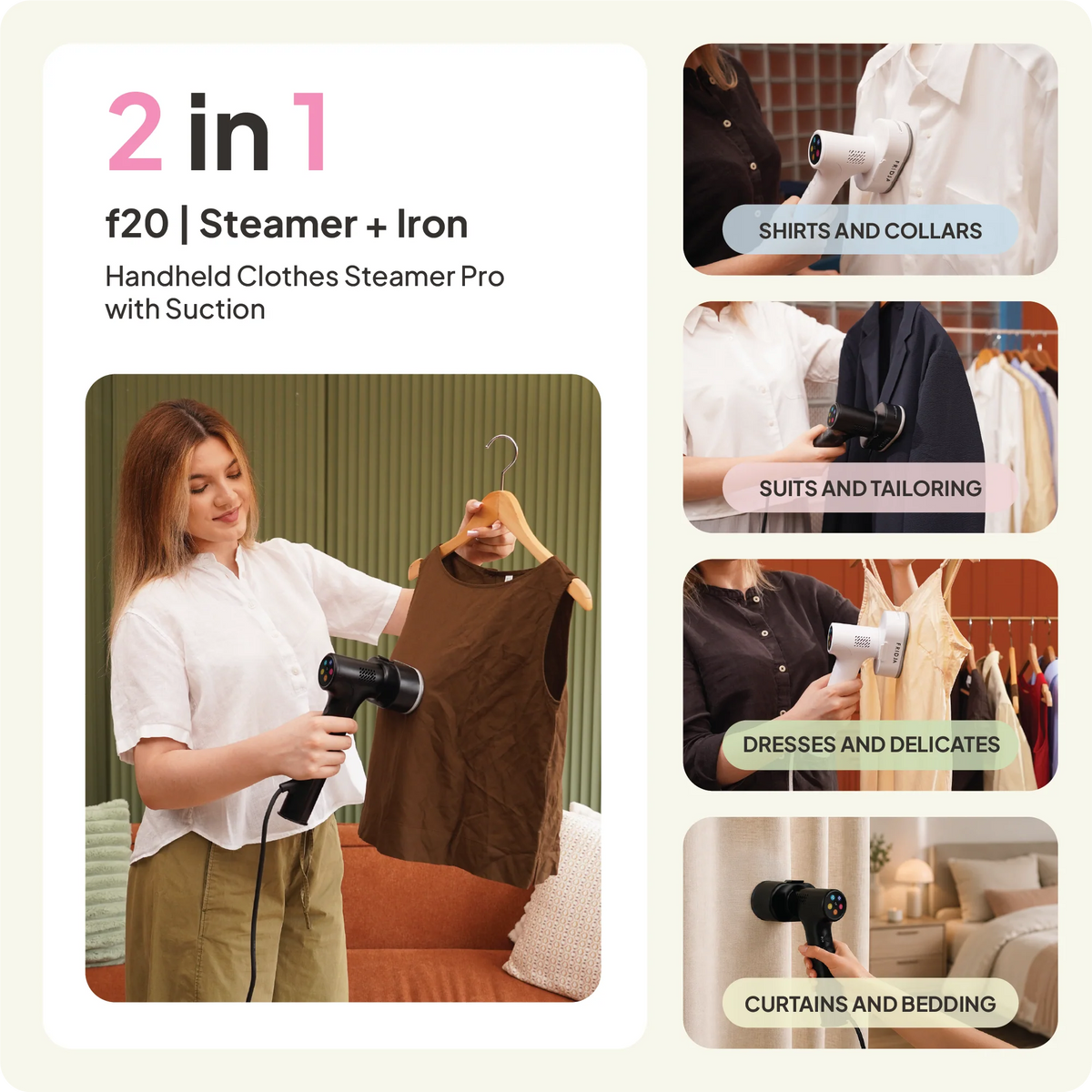 f20 Handheld Clothes Steamer Pro with Suction
