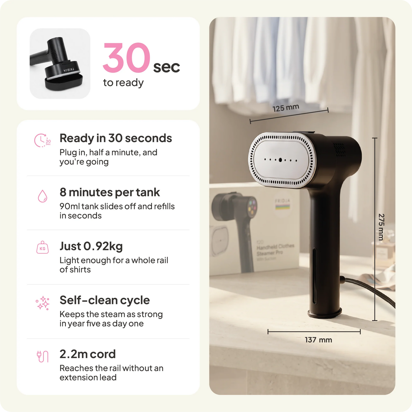 f20 Handheld Clothes Steamer Pro with Suction