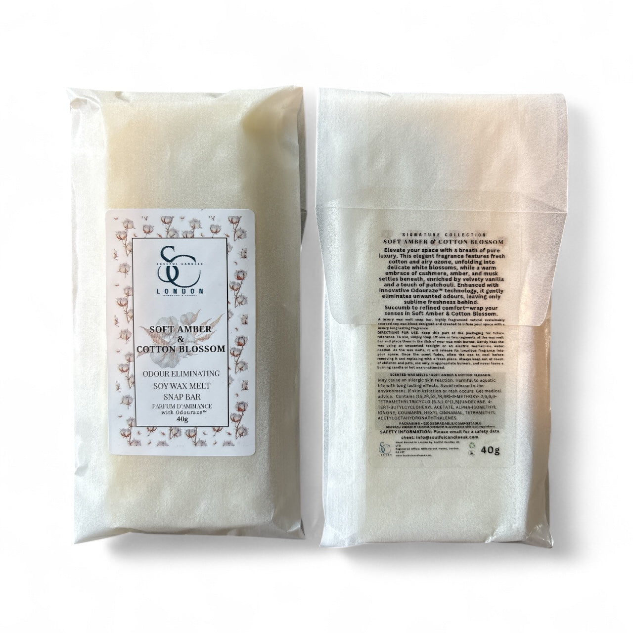 Soft Amber & Cotton Blossom — Odour Eliminating Wax Melt Snap Bar (40g)