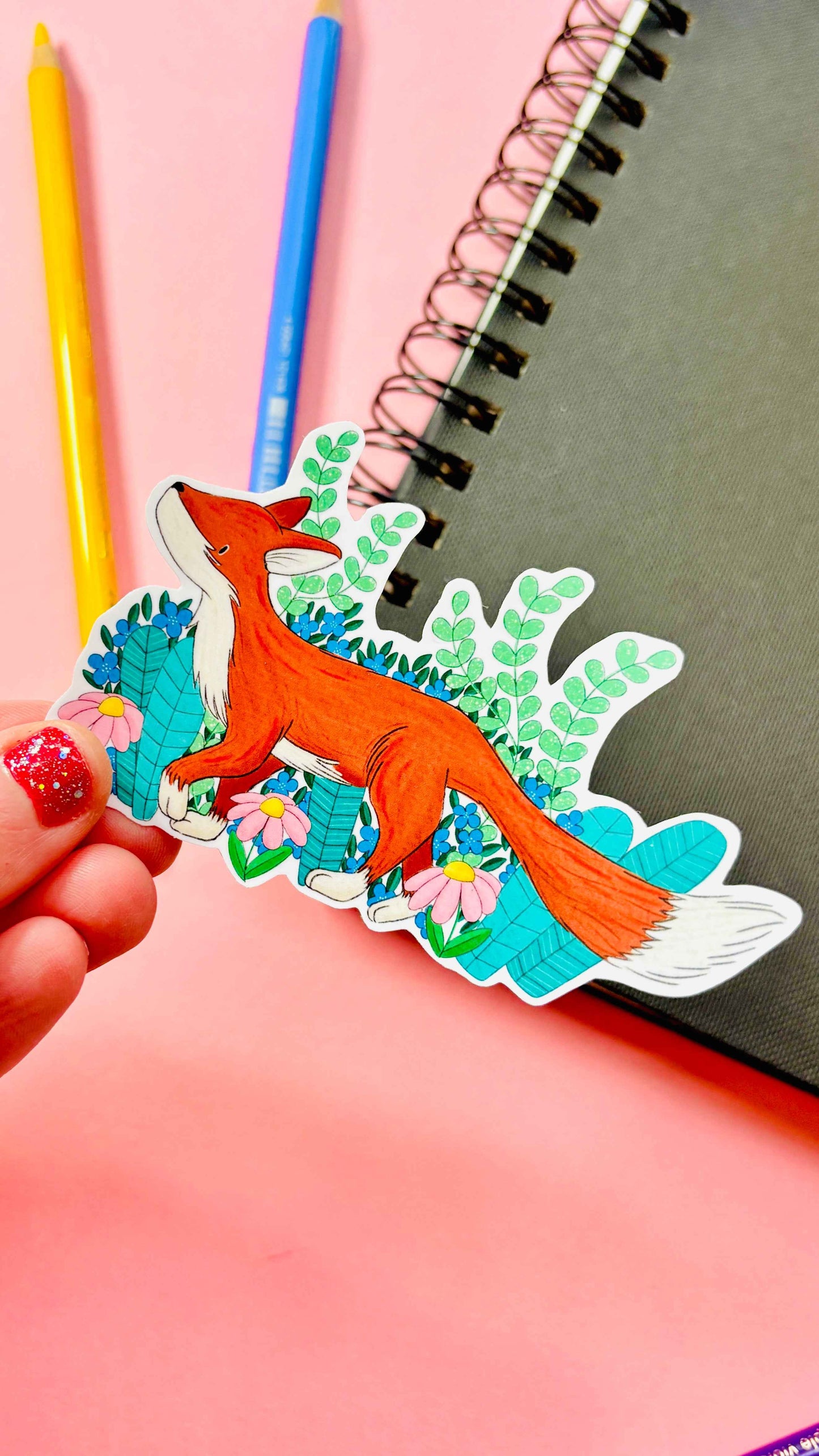 Spring Friends Hen or Fox Illustrated Vinyl Sticker