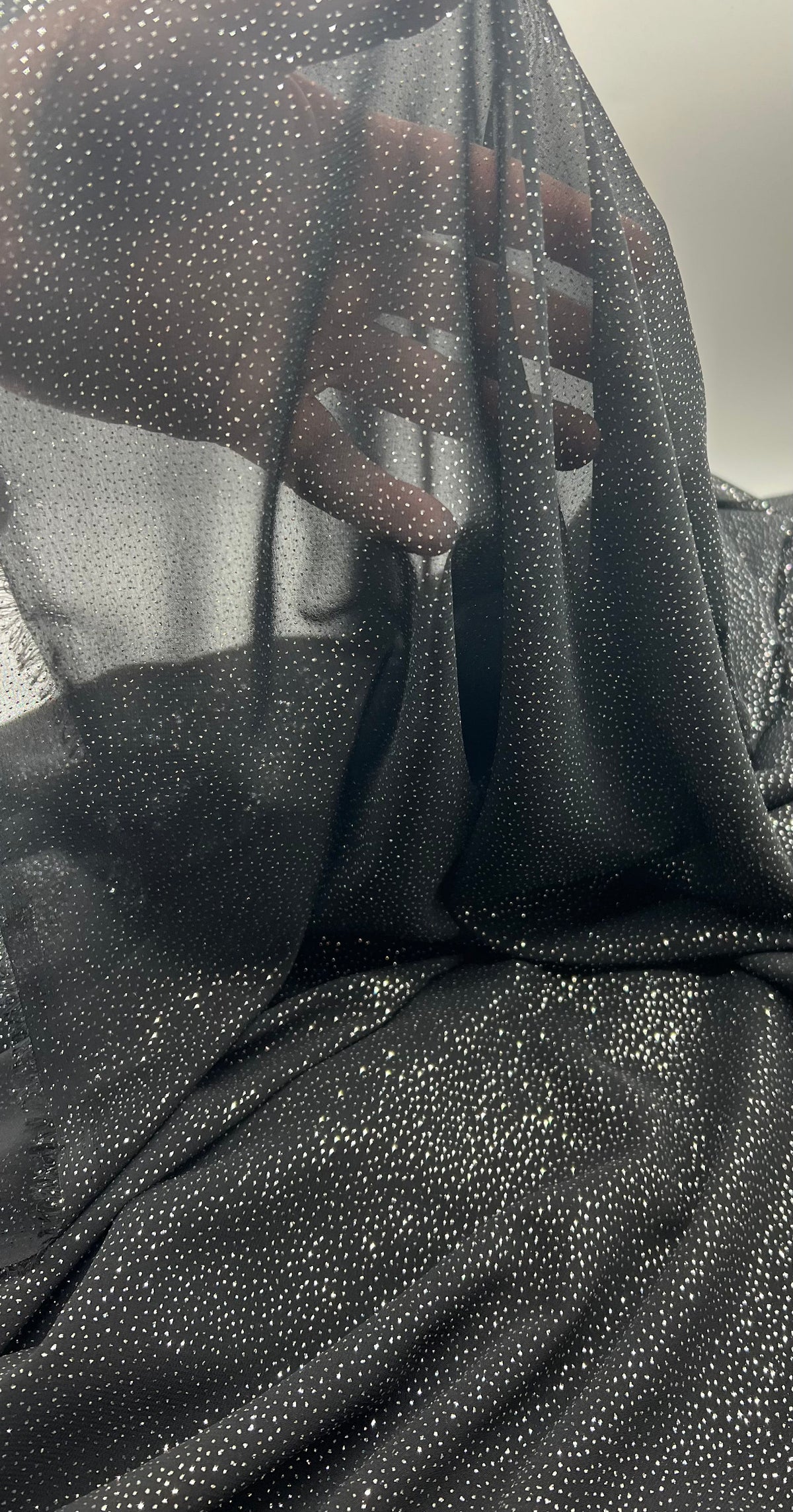 Black Silver Glitter Textured Fabric Non Stretch Chiffon