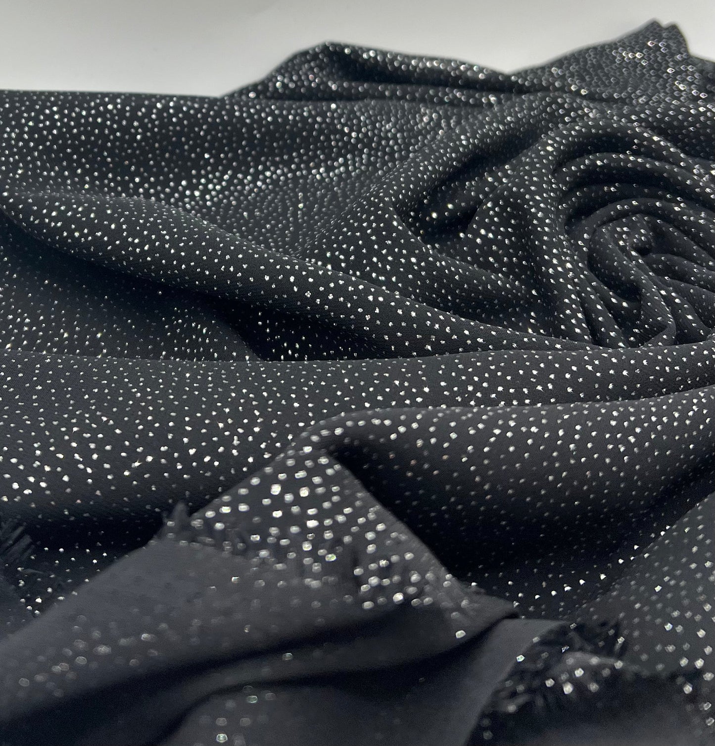 Black Silver Glitter Textured Fabric Non Stretch Chiffon