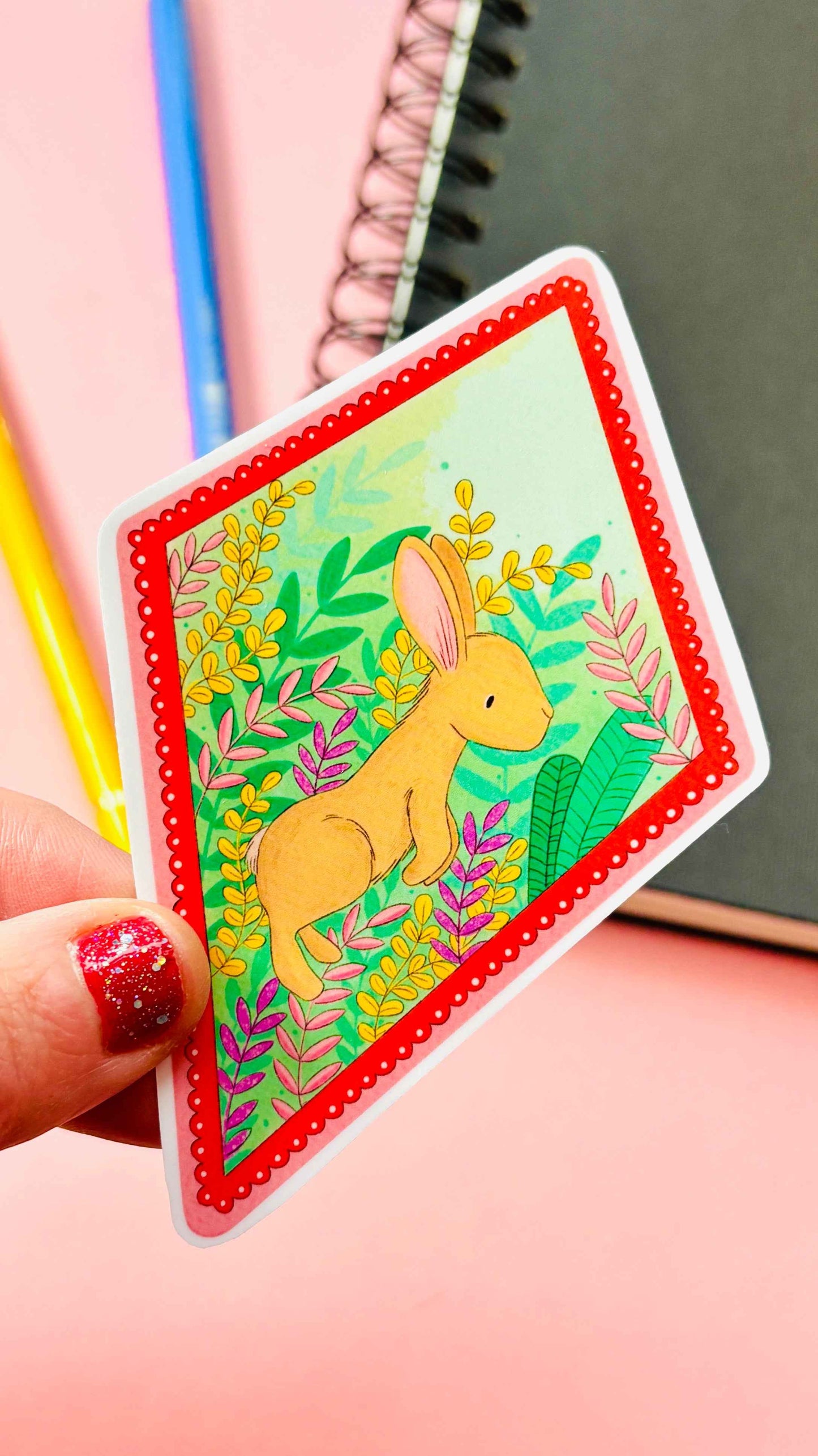 Pastel Deer or Bunny Pink Scalloped Vinyl Sticker