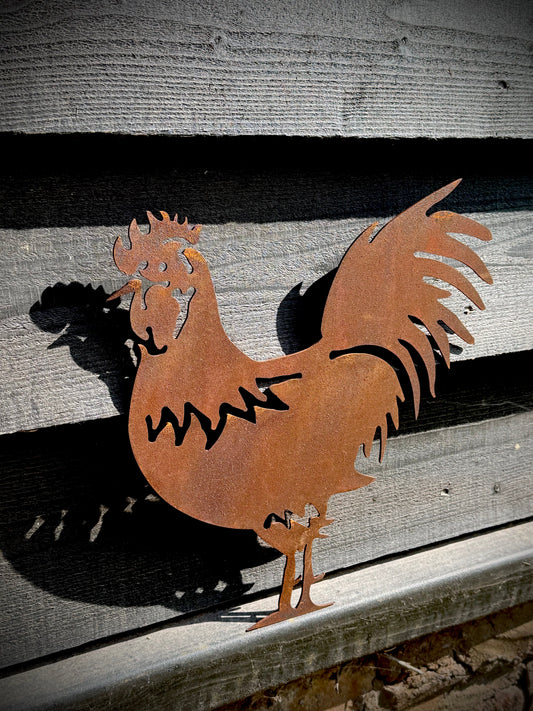 RUSTY ROOSTER GARDEN  DECORATION ,  Home Sign , Garden Ornament , Wall feature , garden decoration, rusted metal , animal sign ,