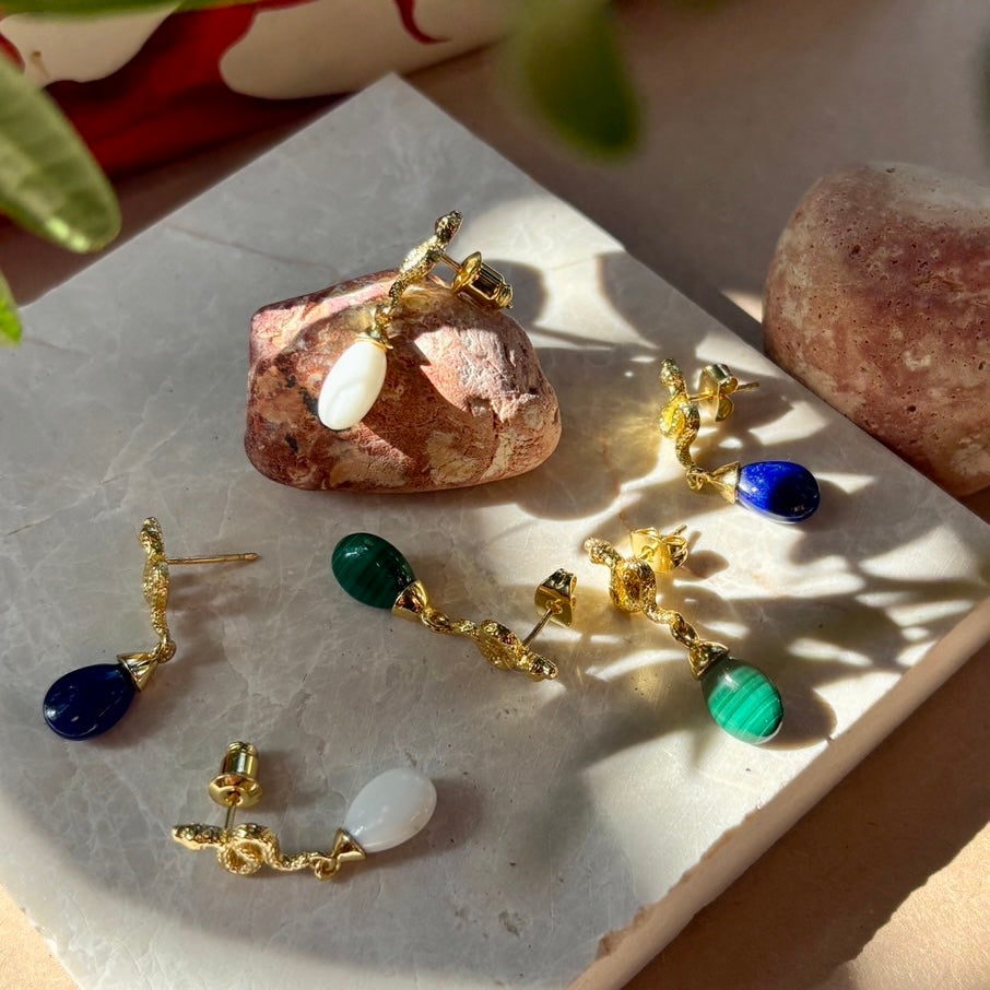 Medusa Small Gemstone Drop Earrings Lapis