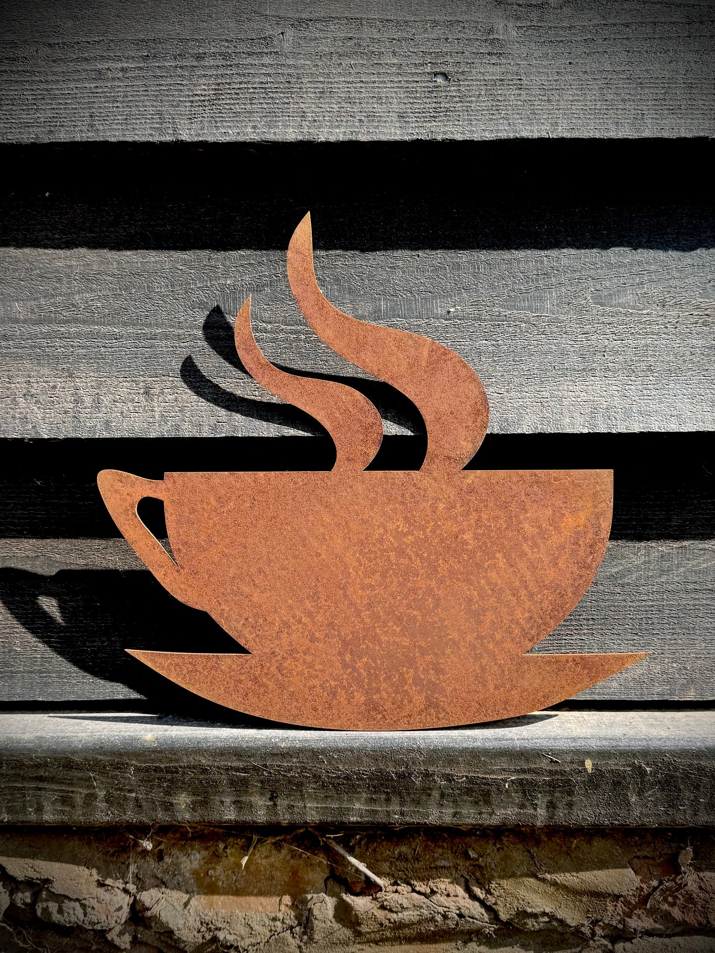 RUSTY COFFEE GARDEN  DECORATION ,  Home Sign , Garden Ornament , Wall feature , garden decoration, rusted metal , bar  sign ,