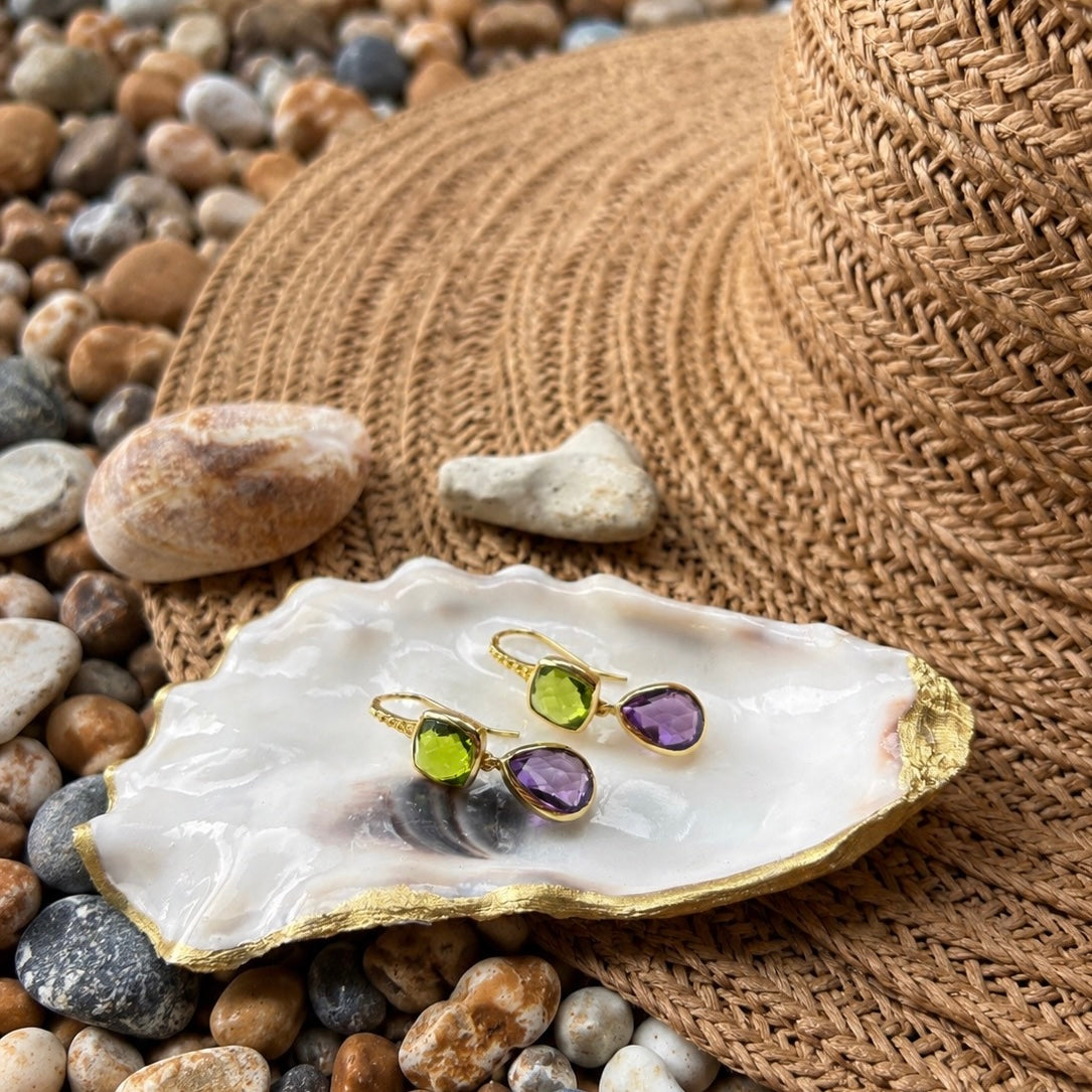 [PRE-ORDER] Charis Double Gemstone Earrings Peridot & Amethyst