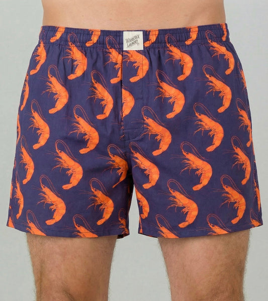 Mens Boxer Shorts - Orange Ibiza Prawns