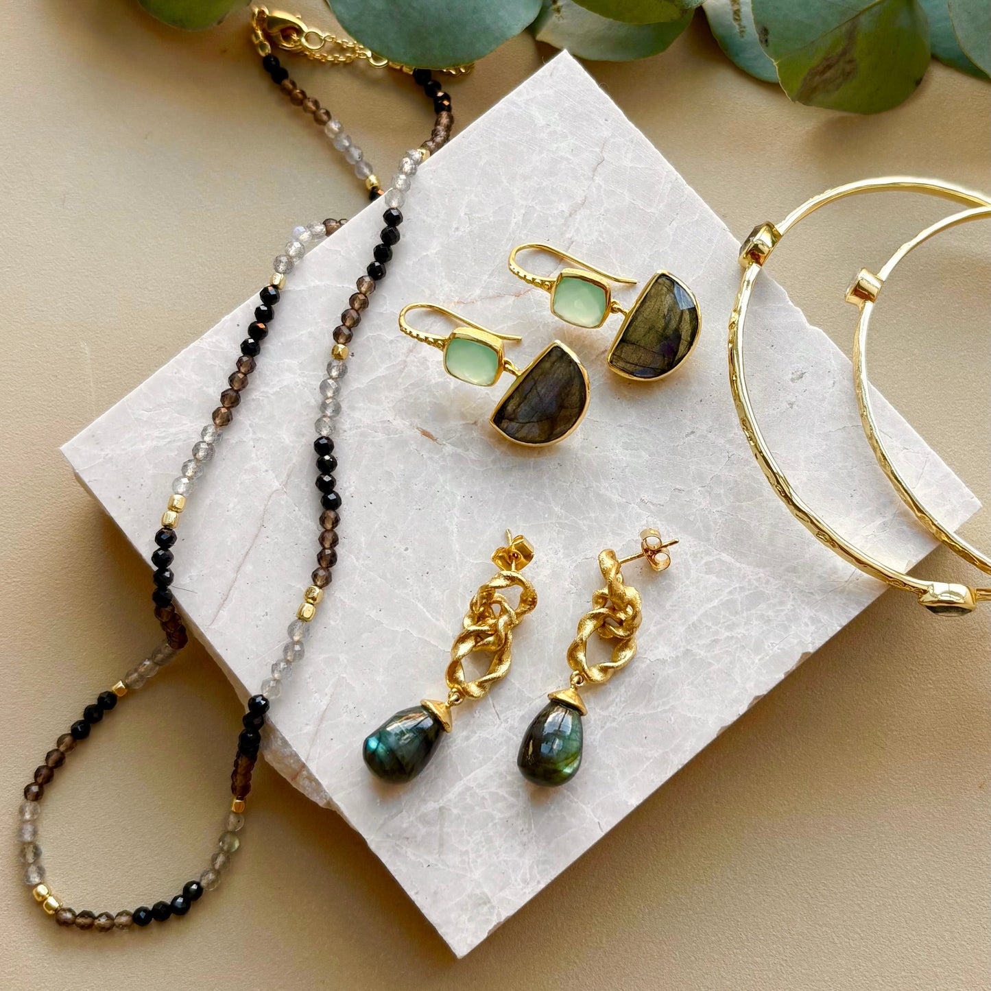 Moirai Double Twisted Loops Earrings Labradorite