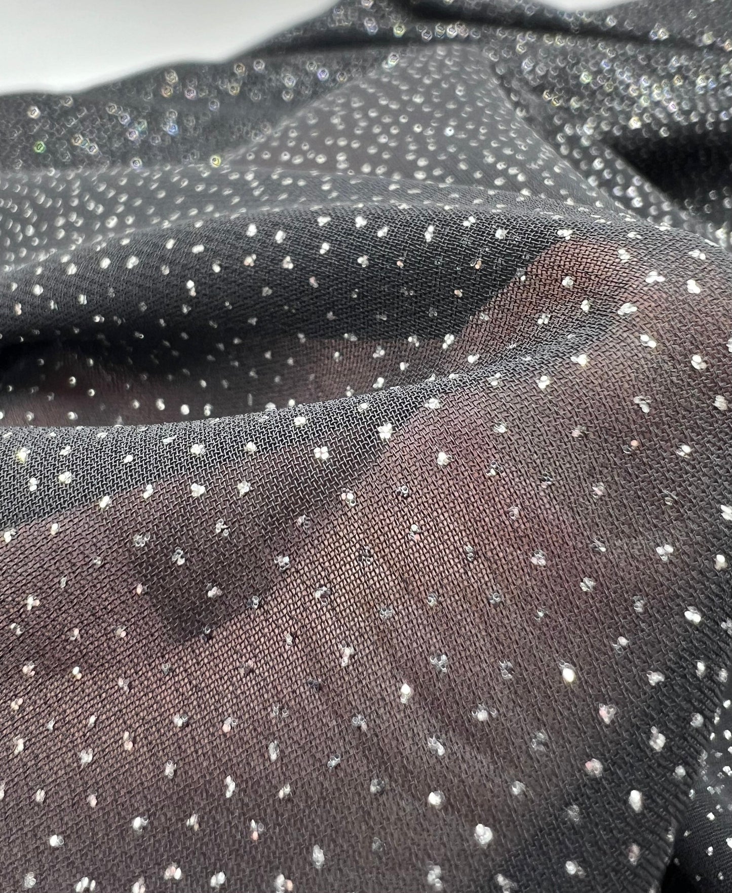 Black Silver Glitter Textured Fabric Non Stretch Chiffon