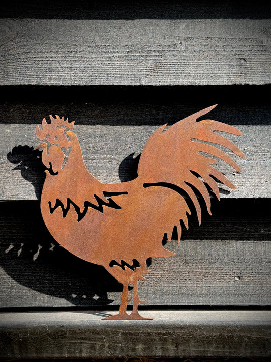 RUSTY ROOSTER GARDEN  DECORATION ,  Home Sign , Garden Ornament , Wall feature , garden decoration, rusted metal , animal sign ,