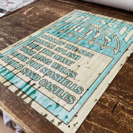 Humorous Metal Beach Rules Sign