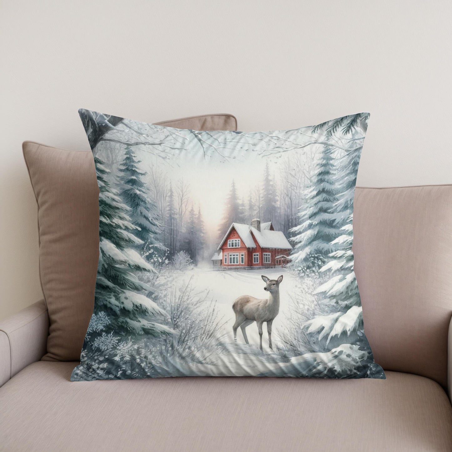 Winter's Gentle Gaze Cotton Cushion