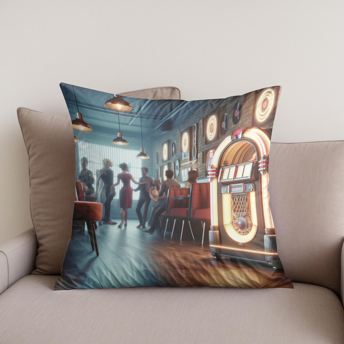 Retro Jukebox Lounge Cotton Cushion